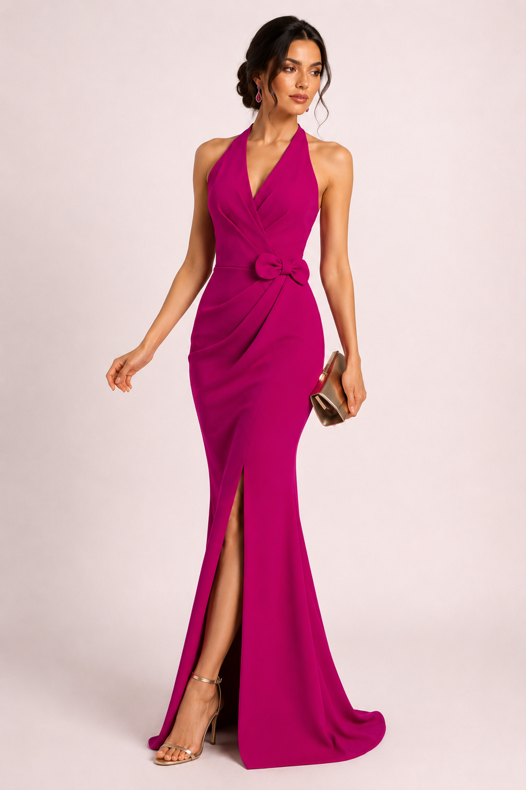 Fuchsia Halter Bow Mermaid Gown – MAGENTA