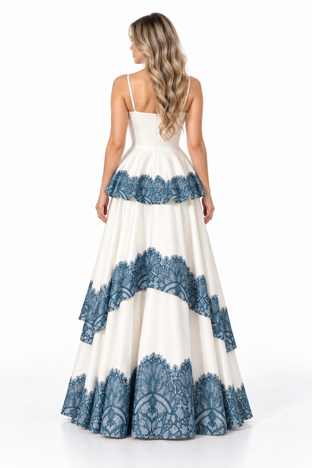 Lace Trim Peplum Maxi Dress - Porcelain