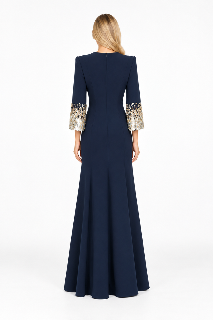 Embellished Cuff Gown - Navyra