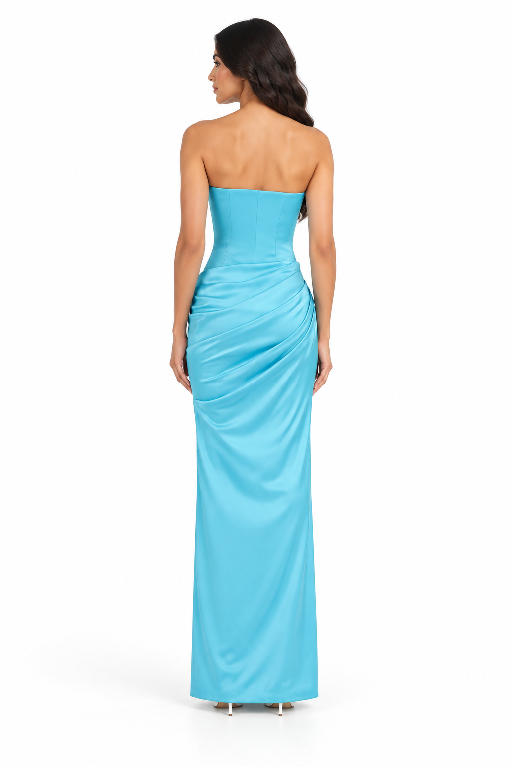 Aqua Blue Strapless Draped Maxi Dress - Elara