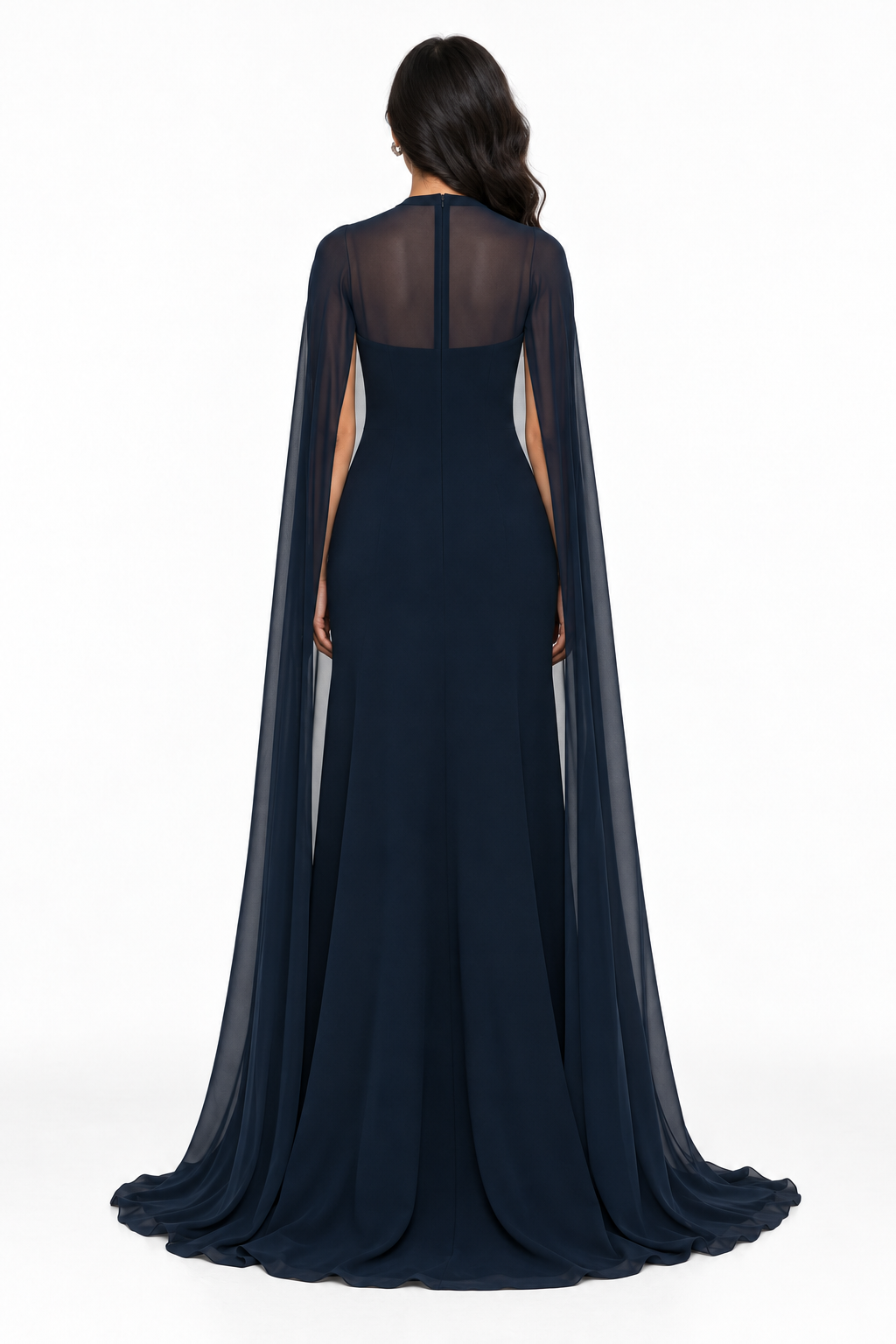 Navy Blue Floral Cape Maxi Dress - Elowen