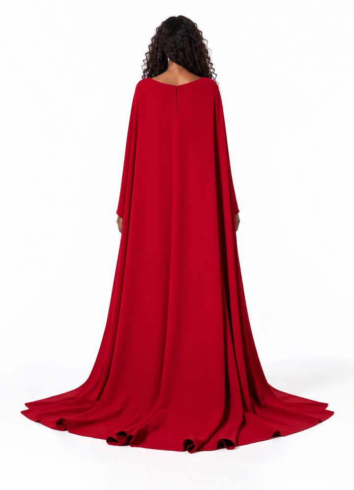 Cutout Cape Sleeve Evening Gown - Crimsona