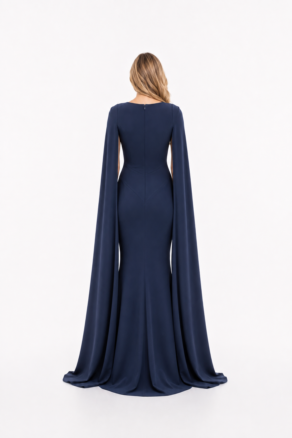Navy Crystal Bow Cape Mermaid Gown – ROYALE