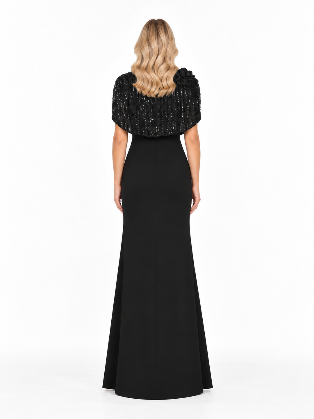 Embellished Cape Shoulder Column Maxi Dress – Lucienne