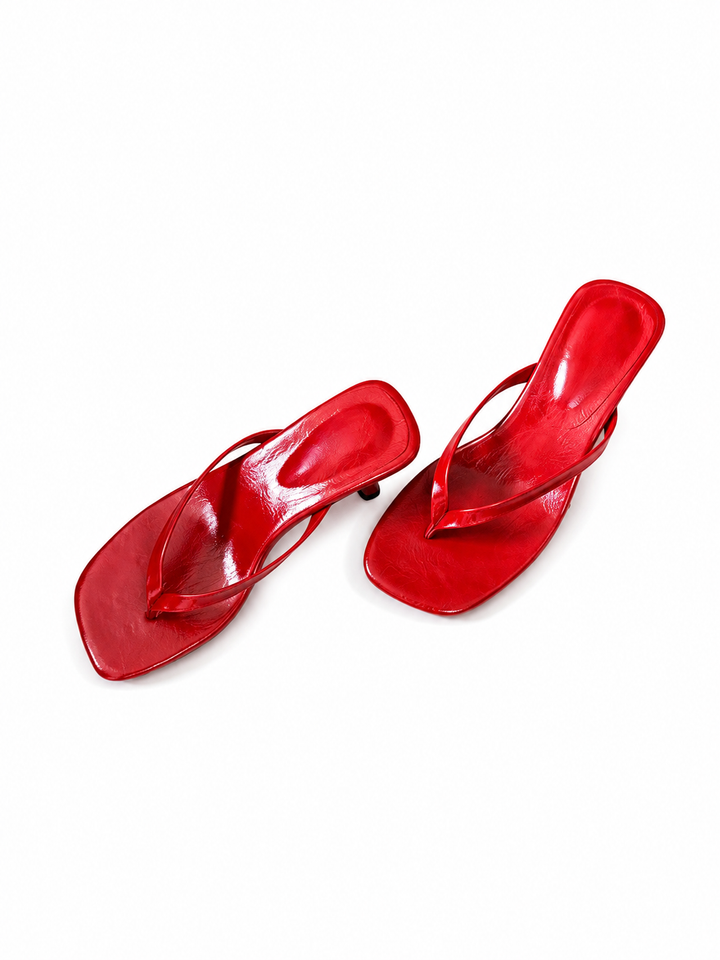 Textured Square-Toe Flip-Flop Sandals - Lemon