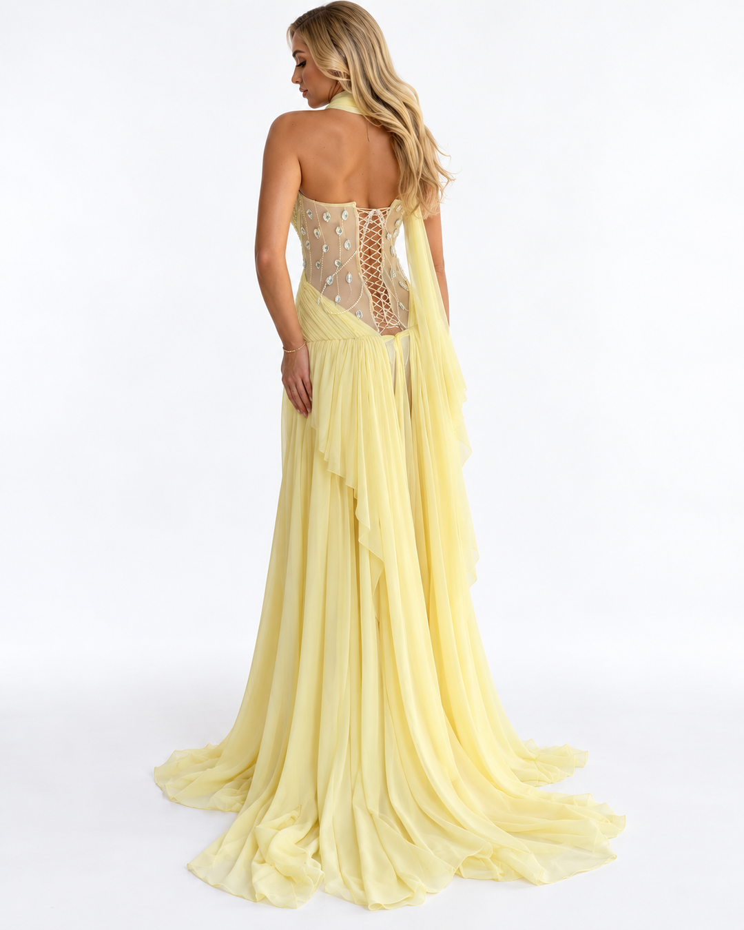 Draped Chiffon Halter Evening - Sorelia