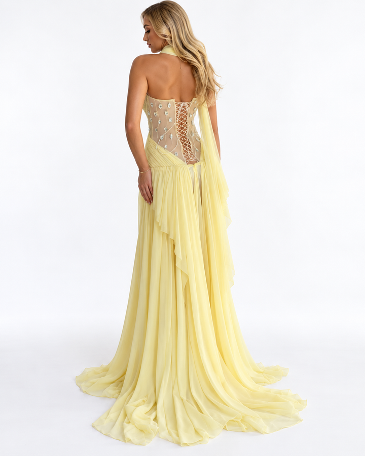 Draped Chiffon Halter Evening - Sorelia