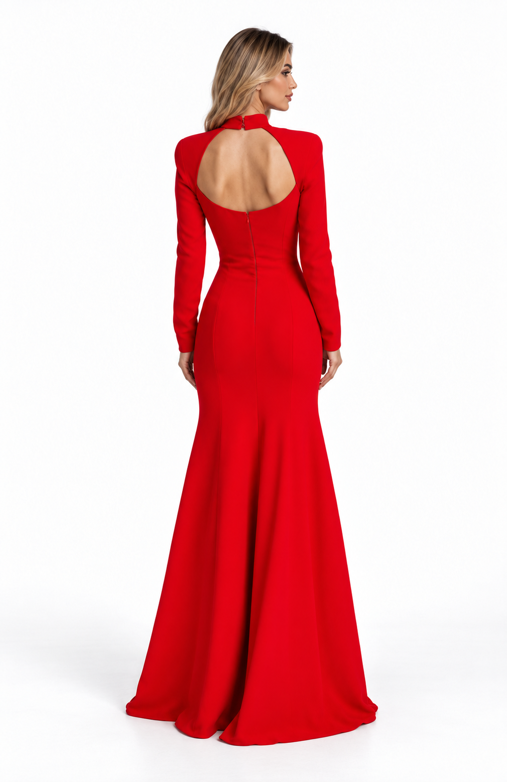 Cutout High-Neck Long Sleeve Evening Gown - Vespera