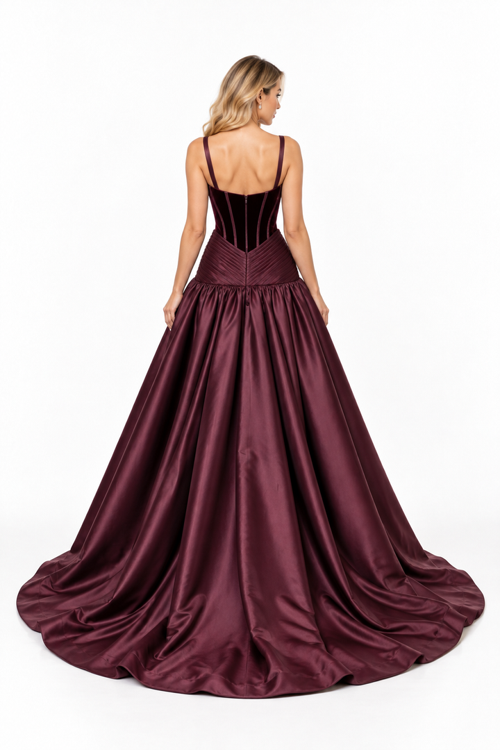 Velvet Corset Drop Waist - Merlot