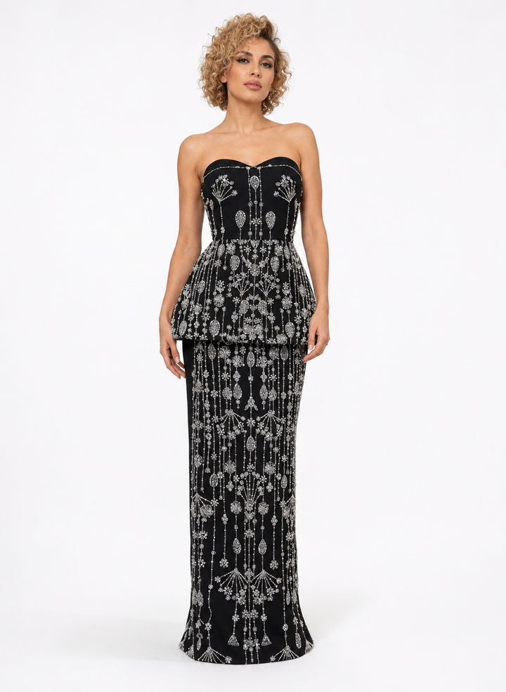 Crystal Embellished Peplum Gown – NOIRE