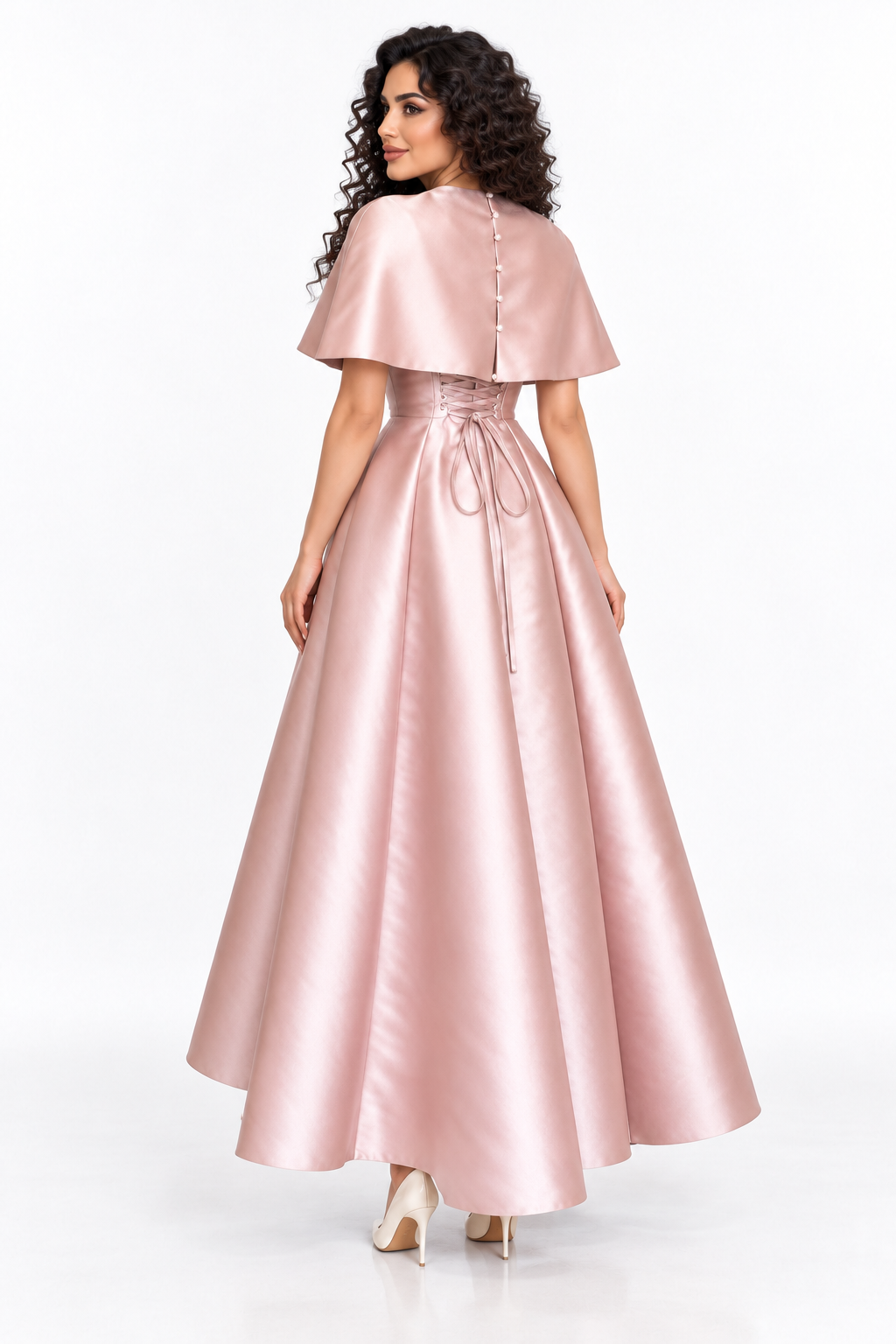 Floral Collar Satin Midi - Rosette