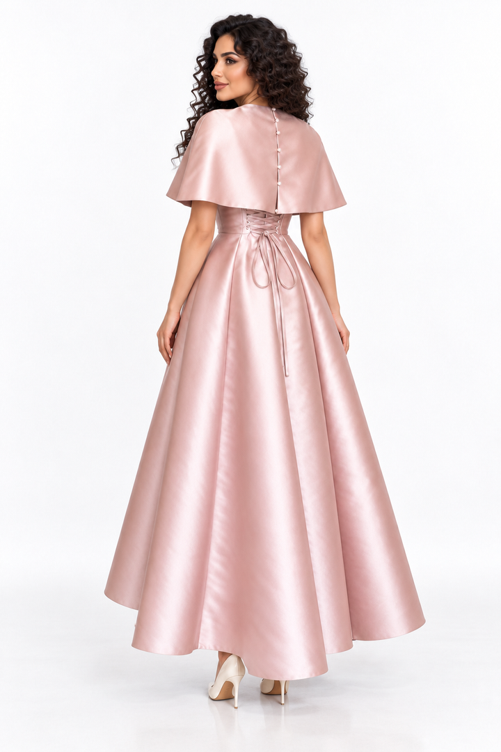 Floral Collar Satin Midi - Rosette