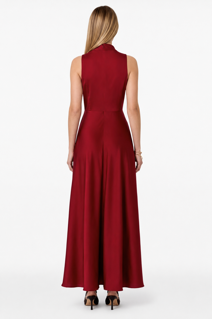 Draped Cowl Neck Tie-Waist Maxi Dress – RUBELLA