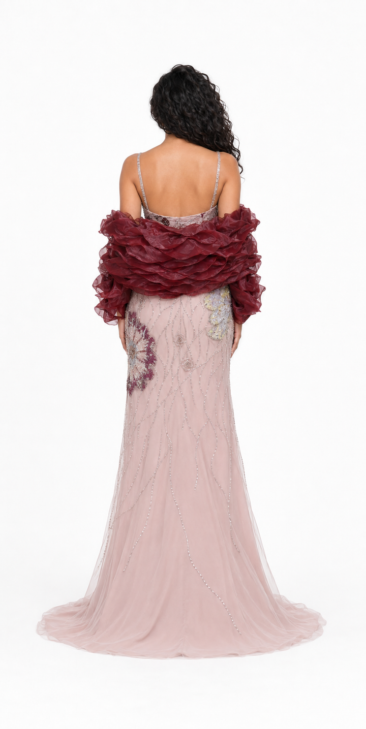Blush Floral Embellished Ruffle Sleeve Gown – BLOSSOM