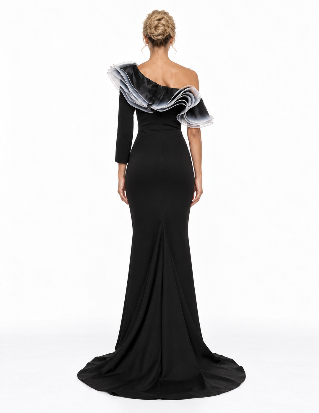 Sculpted Ruffle One Shoulder Maxi Dress – Vespera