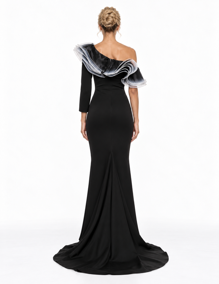 Sculpted Ruffle One Shoulder Maxi Dress – Vespera