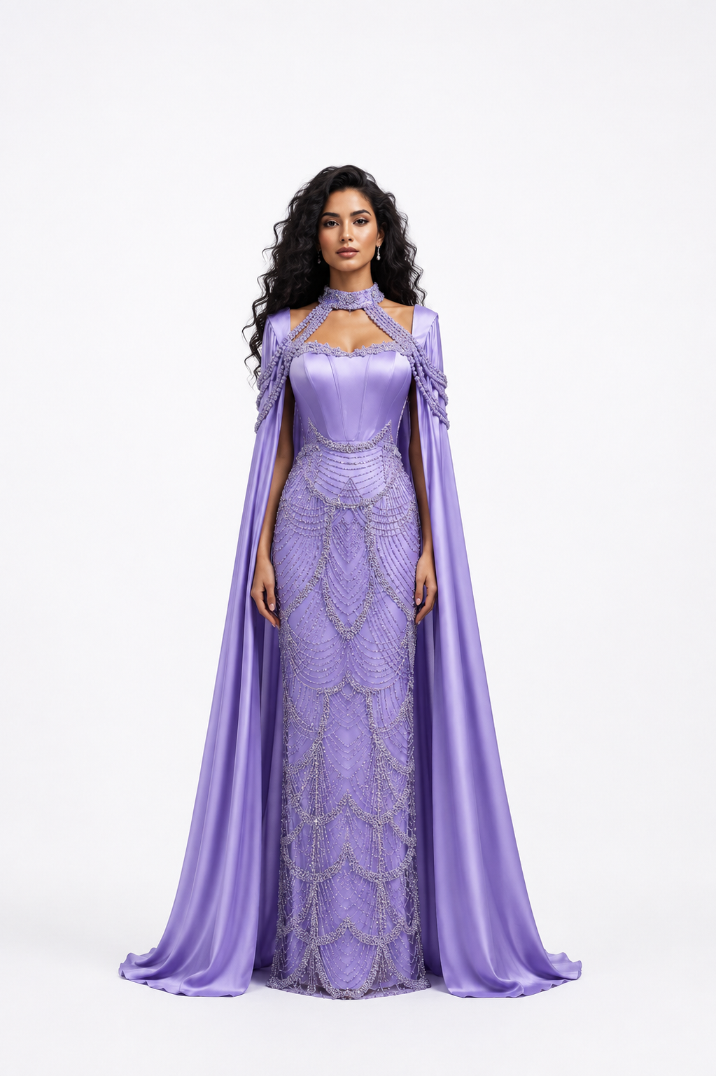 Crystal Draped Cape Gown – ROSALIA