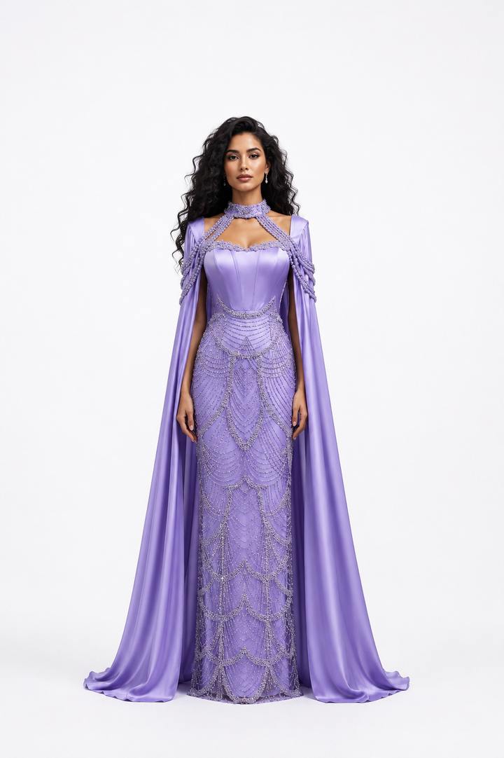 Crystal Draped Cape Gown – ROSALIA