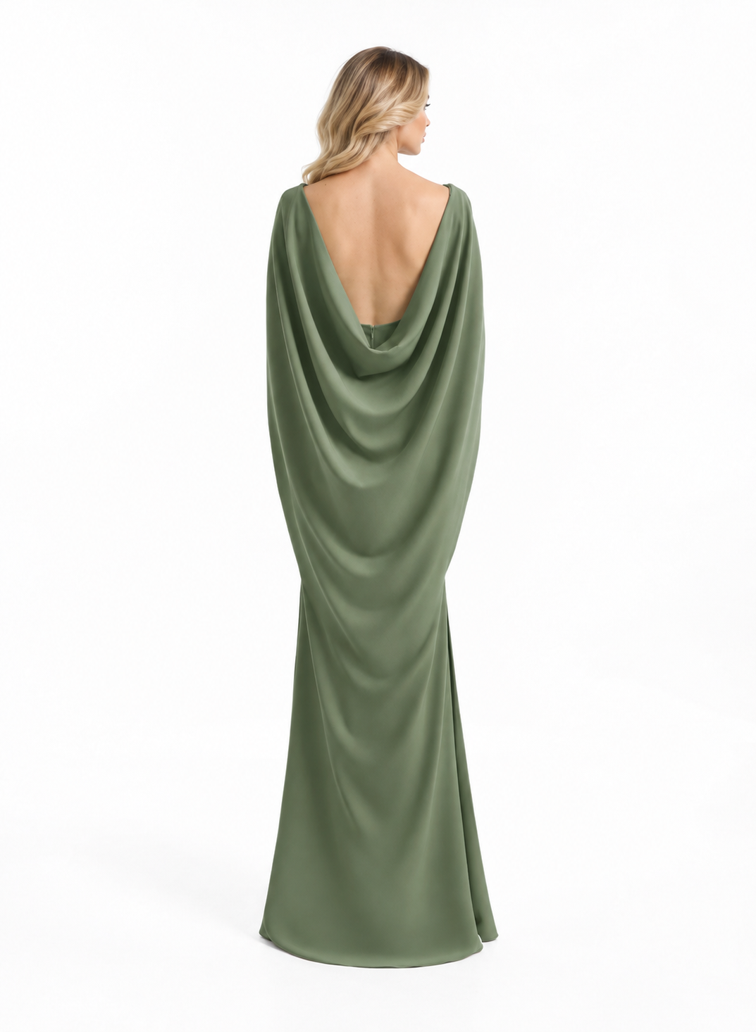 Sage Green Sculpted Cape Maxi Dress - Elowyn