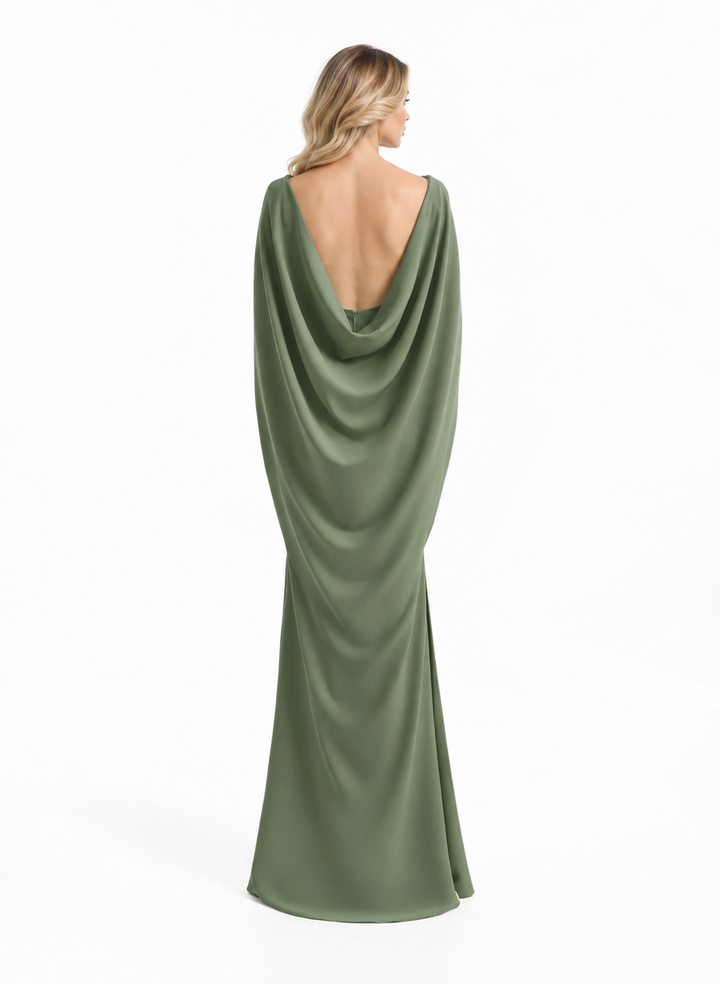 Sage Green Sculpted Cape Maxi Dress - Elowyn