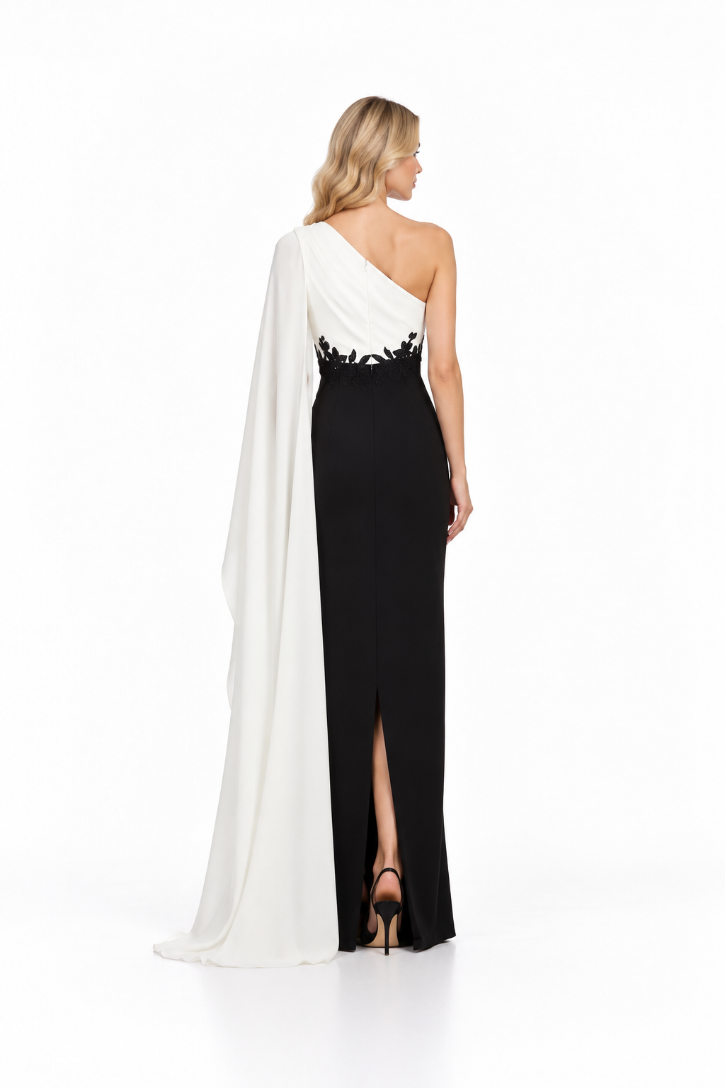 One Shoulder Cape Contrast Maxi Dress – Bellavine