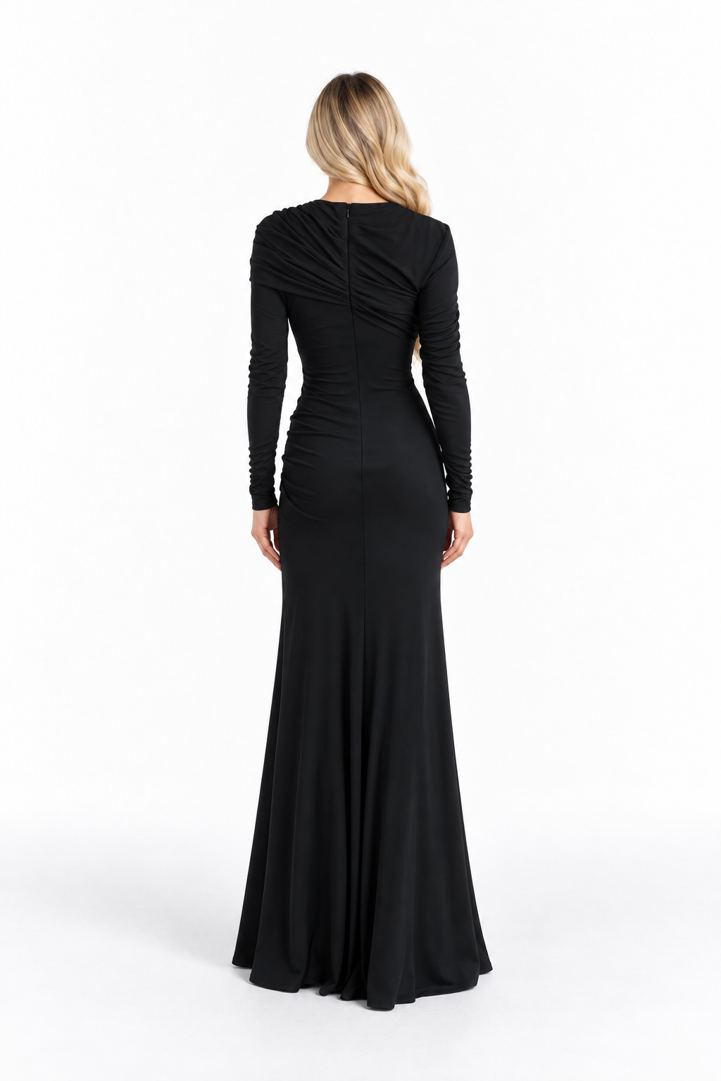 Black Draped Off-Shoulder Maxi Dress - Selene