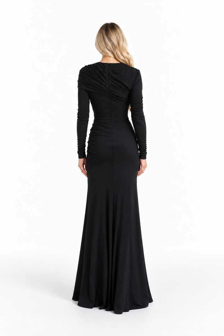 Black Draped Off-Shoulder Maxi Dress - Selene