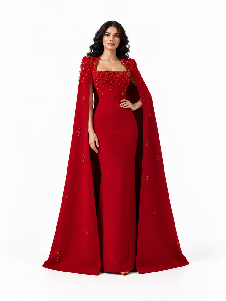 Crystal Square Neck Cape Evening - Regalia