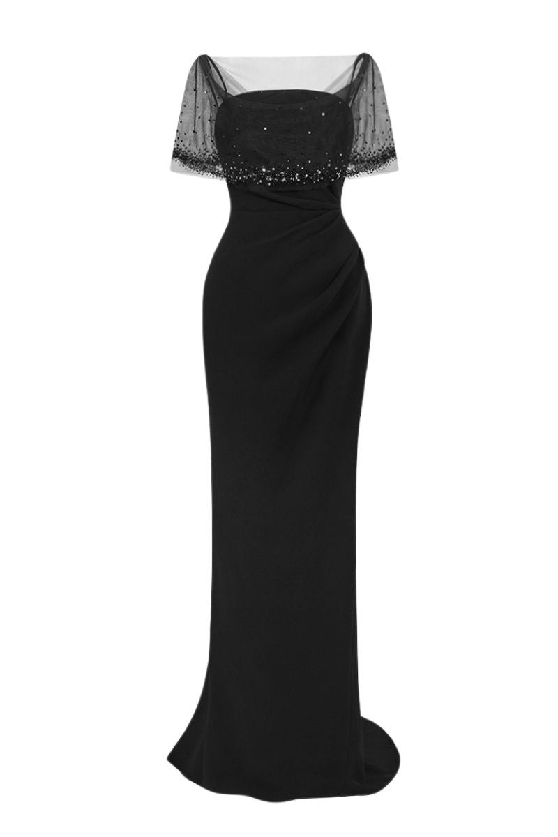 فستان حورية البحر بغطاء شبكي مطرز بالخرز – نوير