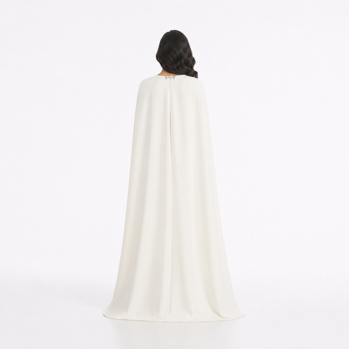 Ivory Crystal Trim Cape Evening Gown – CELESTIA