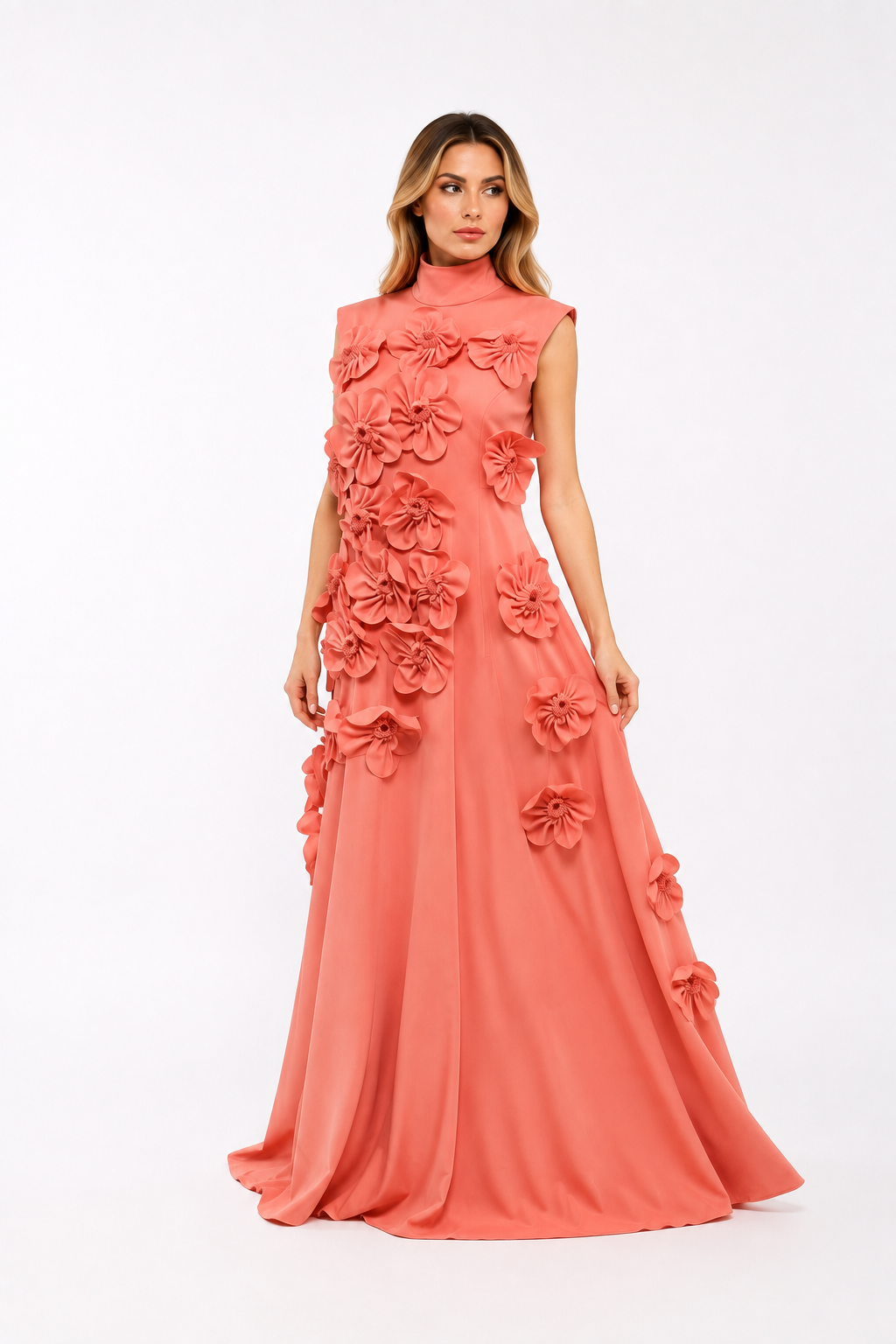 Floral Appliqué A-Line Gown – Rose