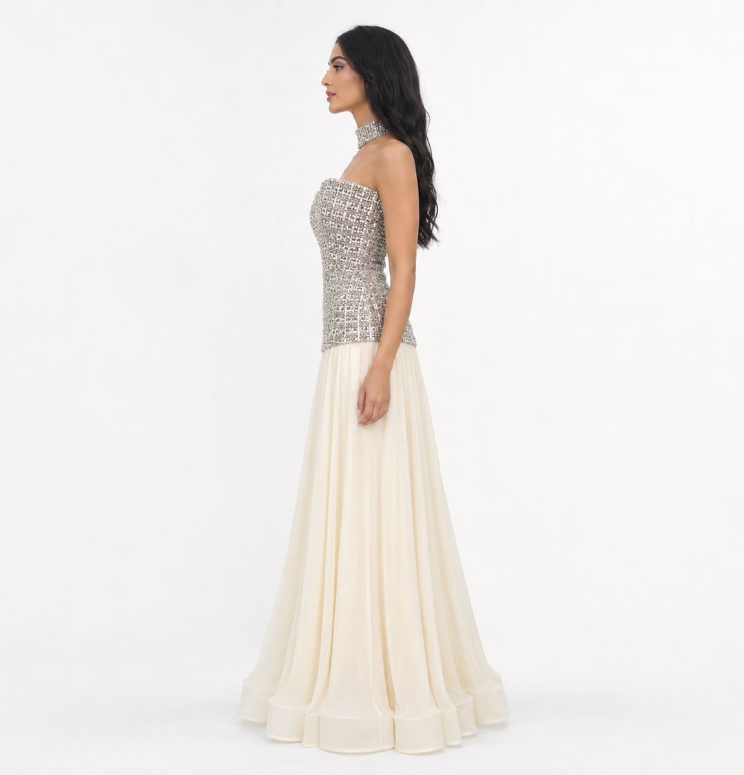 Crystal Bodice Chiffon Gown – IVORIA