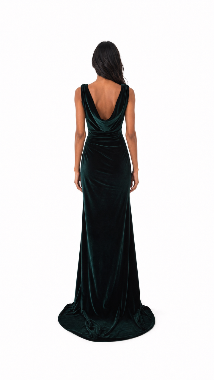 Velvet Cowl Neck Slit Maxi Dress – EMERALIS