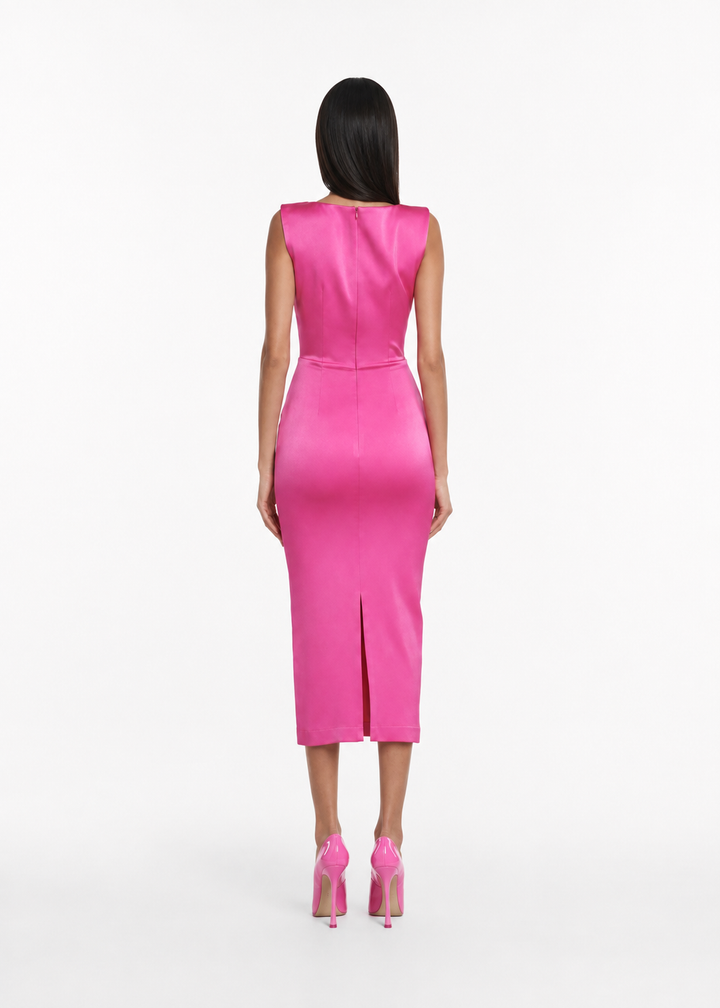 Square Neck Satin Midi Dress – ROSABELLA