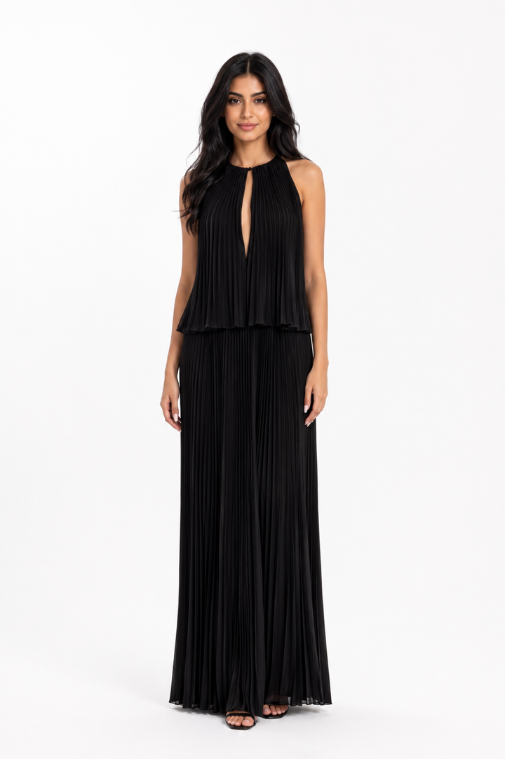 Pleated Keyhole Maxi Dress – NOIRESSA