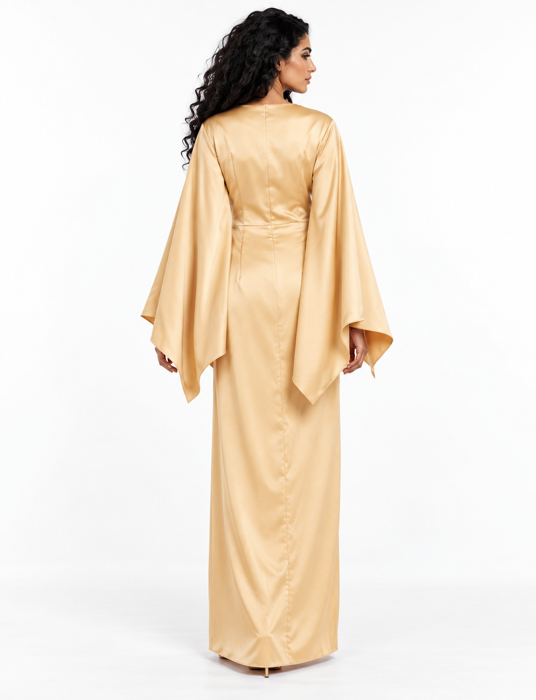Wrap-Front Draped Sleeve Evening Gown - Sorelle
