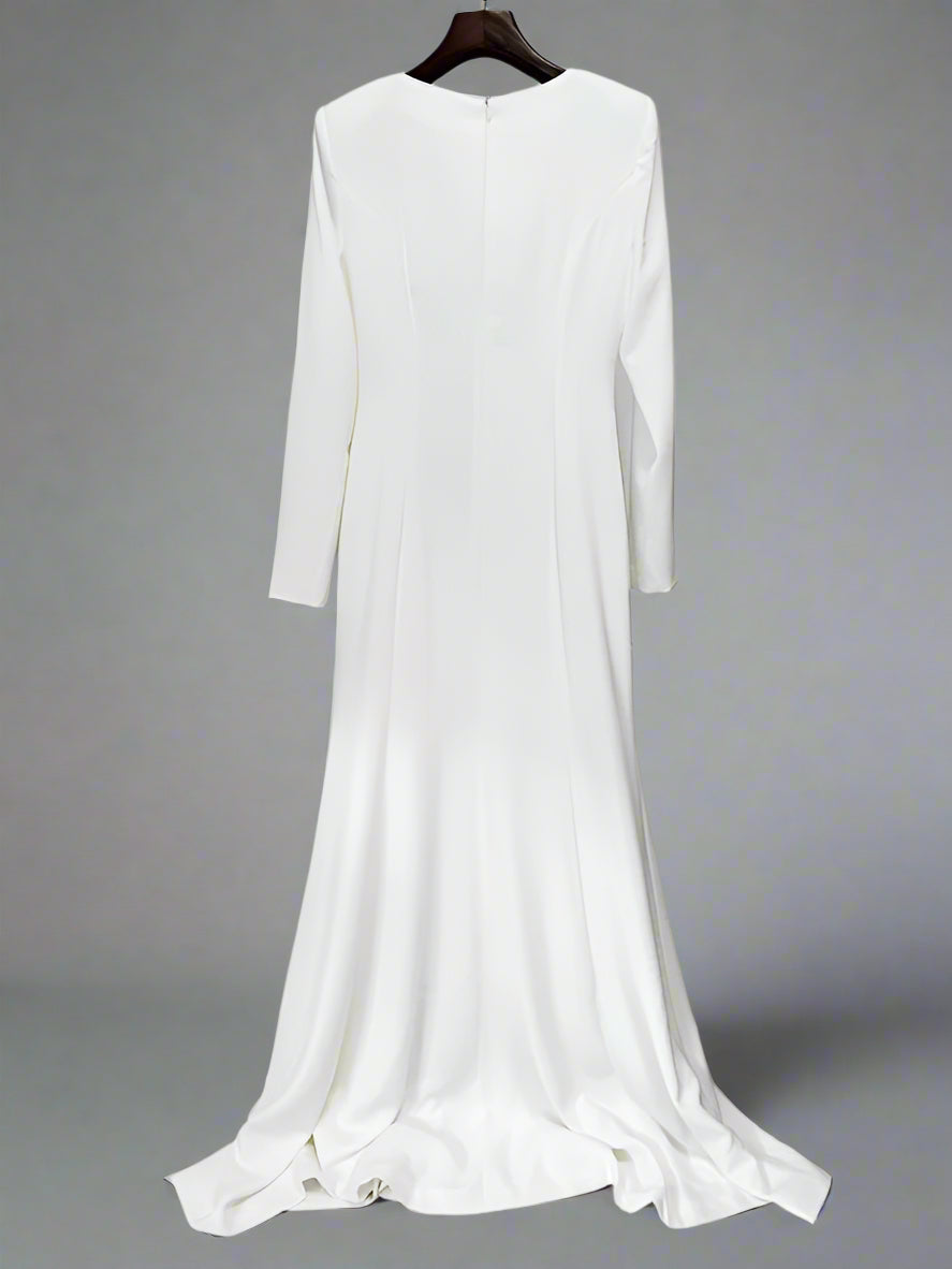 long-sleeve ivory gown with black floral embroidery – VIVIANE