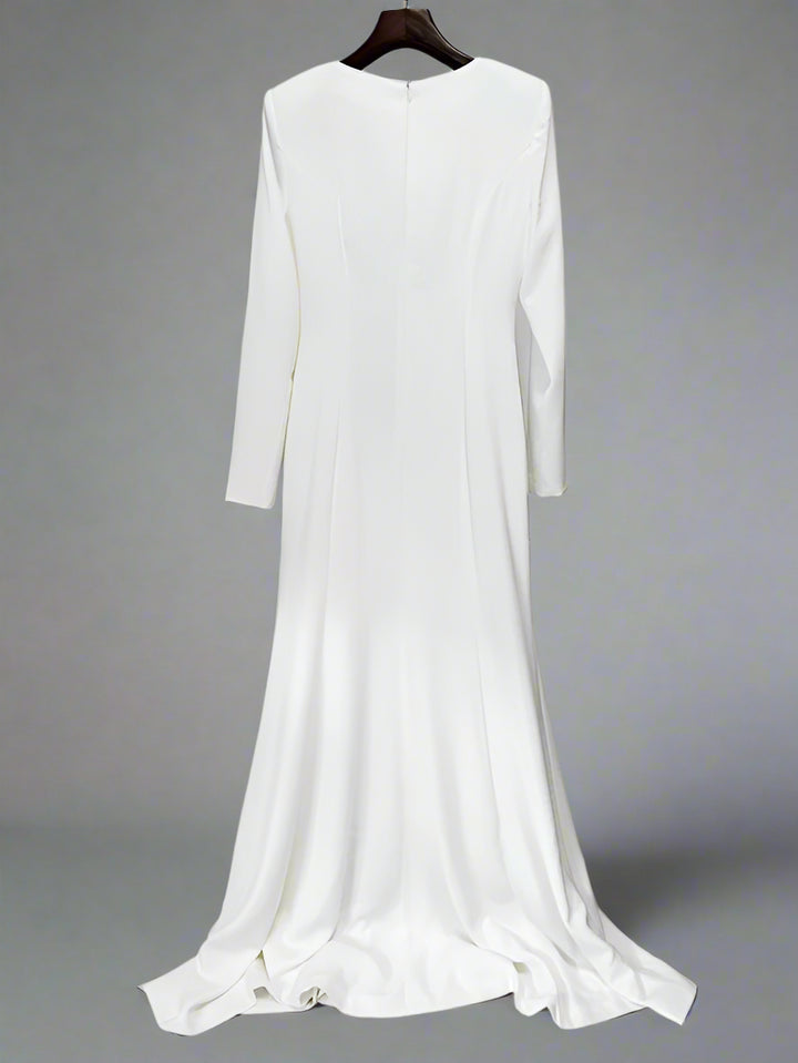 long-sleeve ivory gown with black floral embroidery – VIVIANE