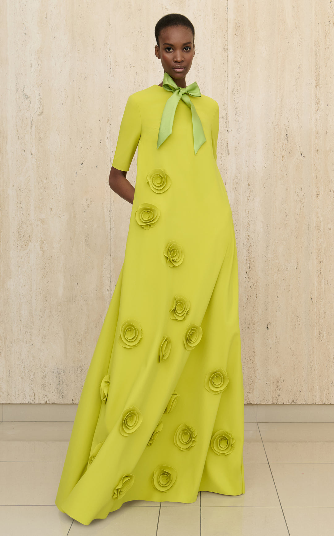 floral appliqué gown with half sleeves – AMARA