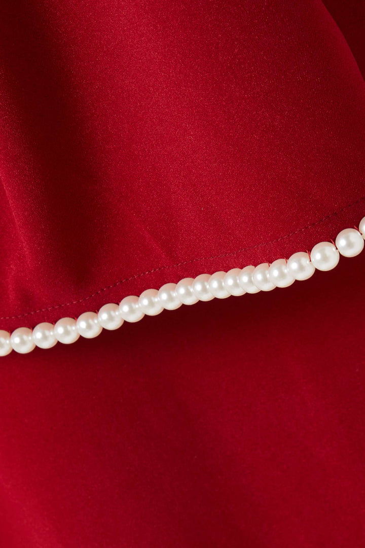 long-sleeve gown with pearl-trimmed flared cuffs – OPHELIA