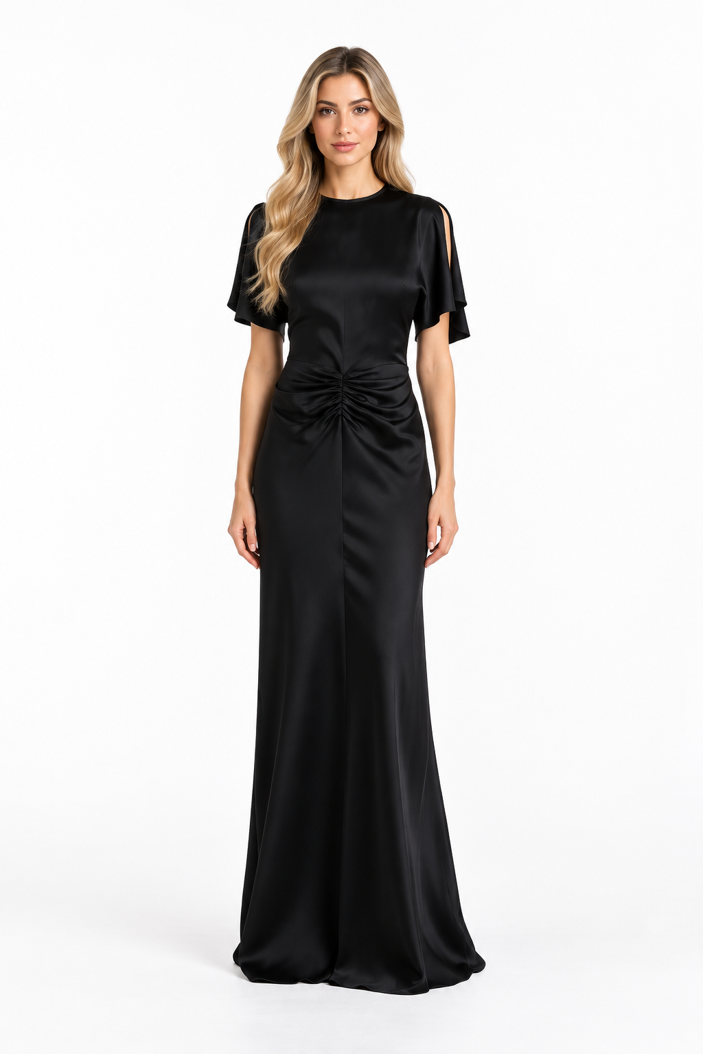 Ruched Short-Sleeve Gown - ELIANA