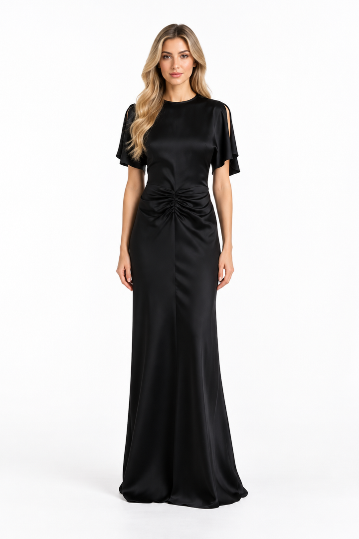 Ruched Short-Sleeve Gown - ELIANA