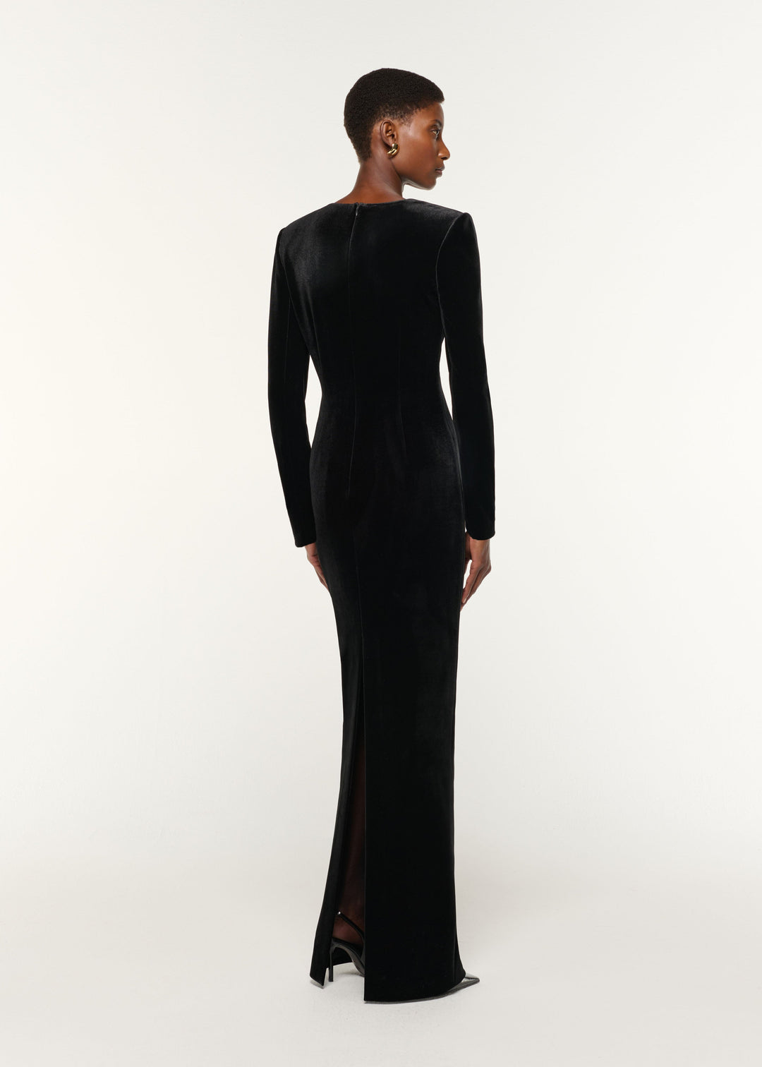 velvet midi dress with embellished asymmetric neckline – NOIRINE