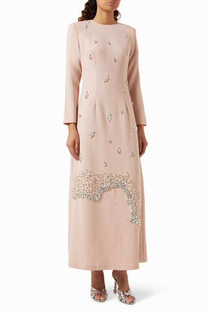 Embellished long-sleeve gown with crystal accents – RUBYE