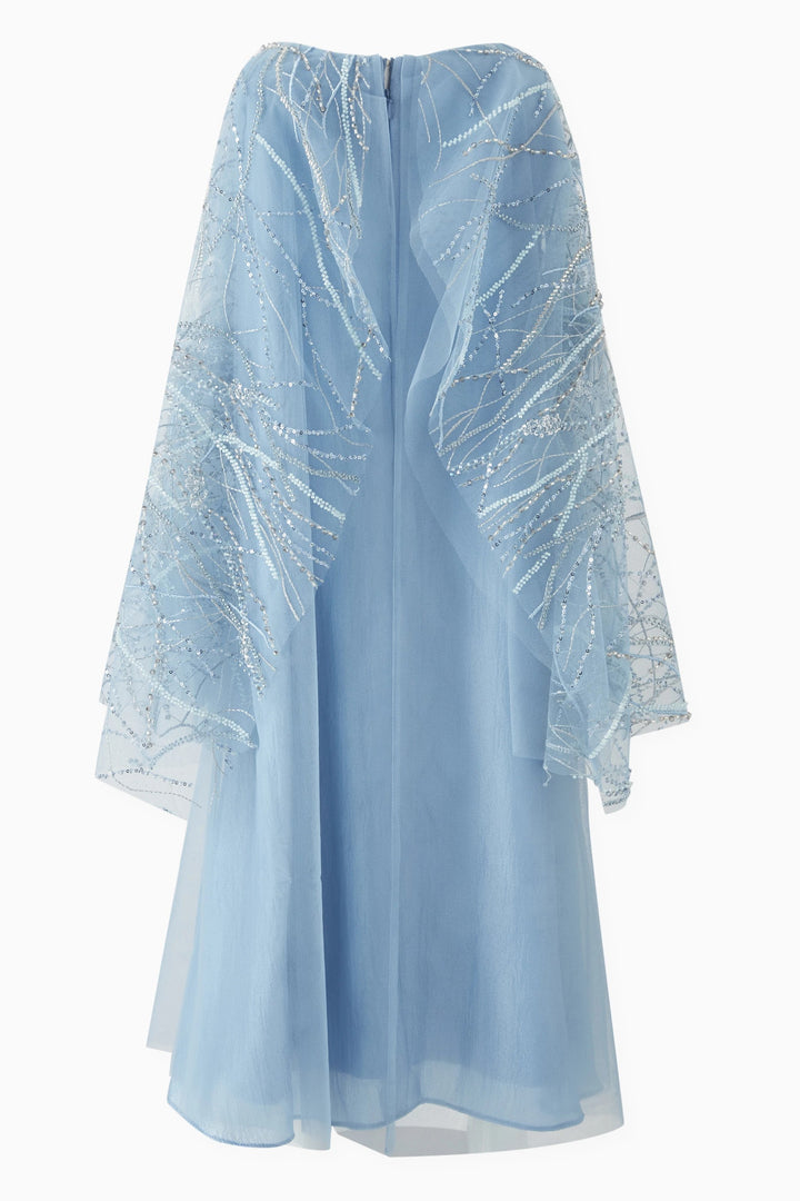 Chiffon Mini Dress with Embroidered Feather Sleeves – SKYELLE