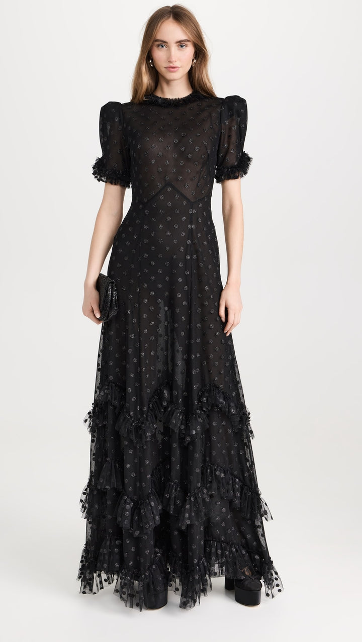 ruffled tulle gown with puff sleeves – VIENEI