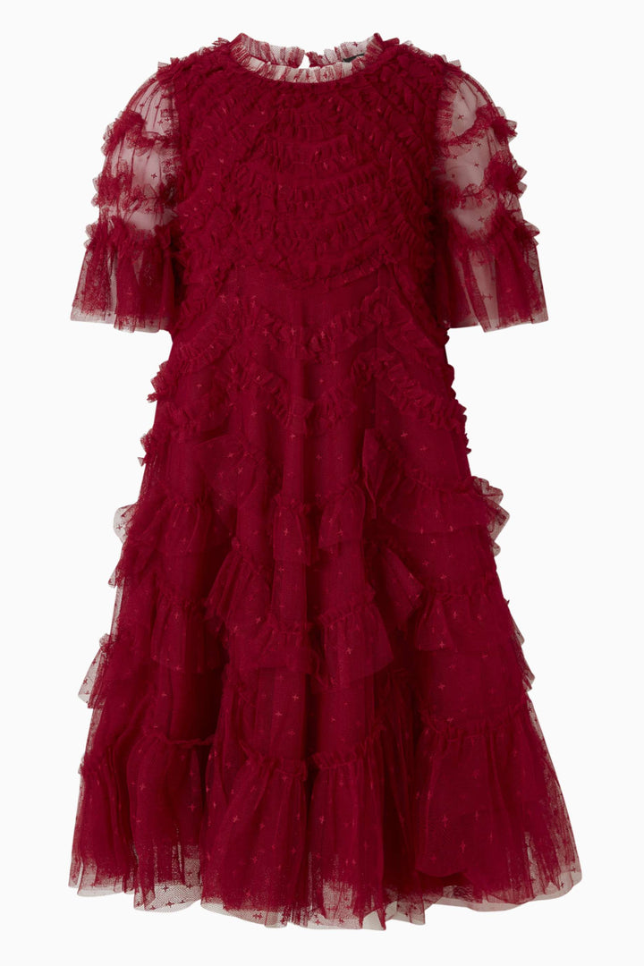 Layered Ruffle Tulle Dress with Sheer Sleeves – RUBINA