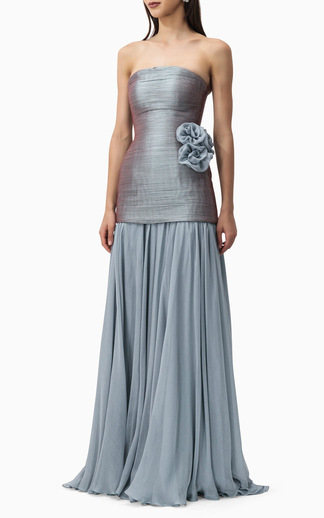 strapless ombré gown with floral waist detail – AURORA