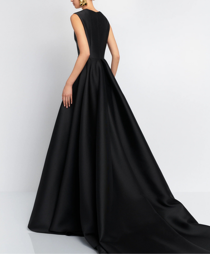 sleeveless sculpted gown with dramatic flare skirt – NOIR