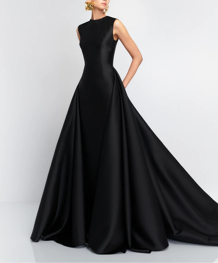 sleeveless sculpted gown with dramatic flare skirt – NOIR